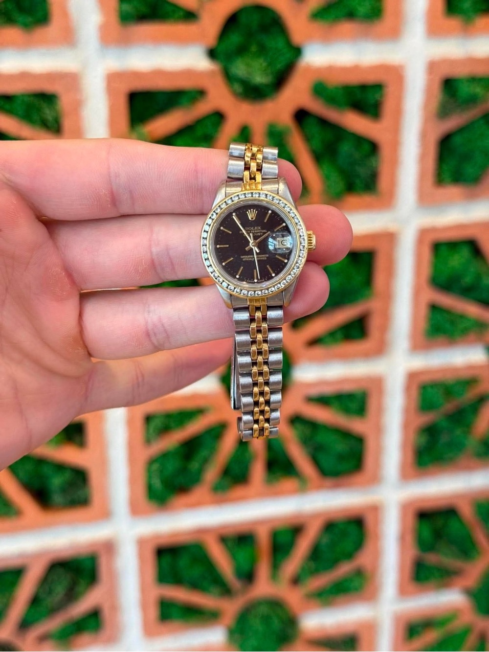Rolex Two-Tone Gold and Silver Ladies Watch with Black Dial